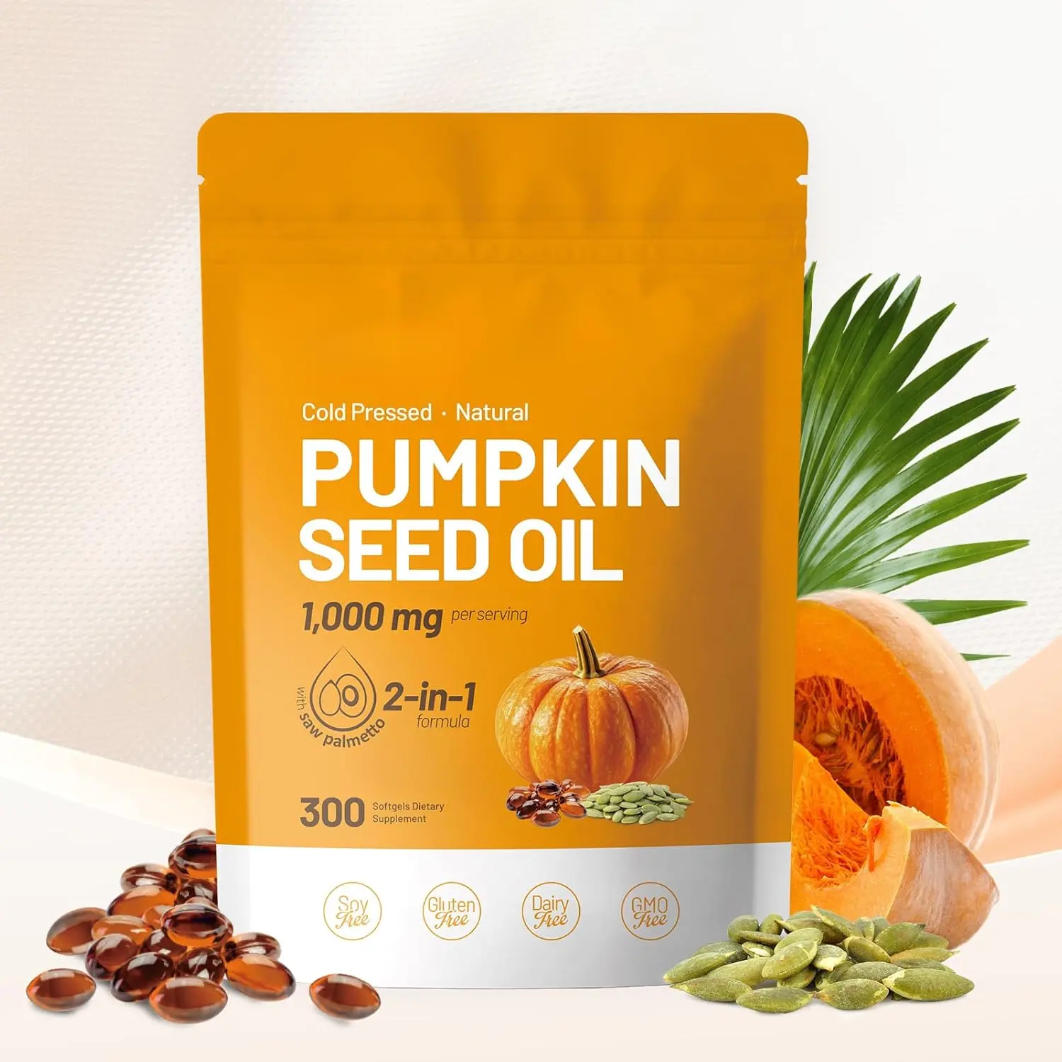 Antioxidant Dietary Supplement Pumpkin Seed Oil 1000mg with Saw Palmetto 300 Softgels