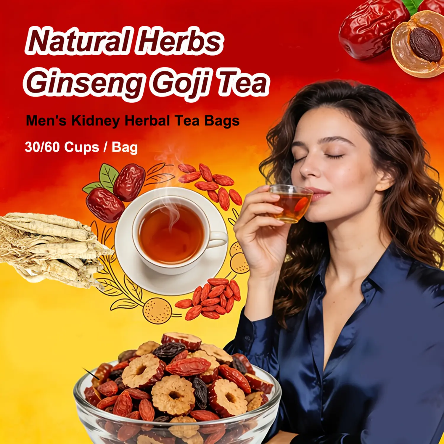 Organic Turmeric Kidney Ginseng 5-Treasures Herbal Tea Bags - No Preservatives, Pure Ingredients, Traditional Recipe, Ginger, Ginseng Extract, Health-Boosting Beverage, Herbal Tea Blend, Berry-Infused for Adults #Summervibes