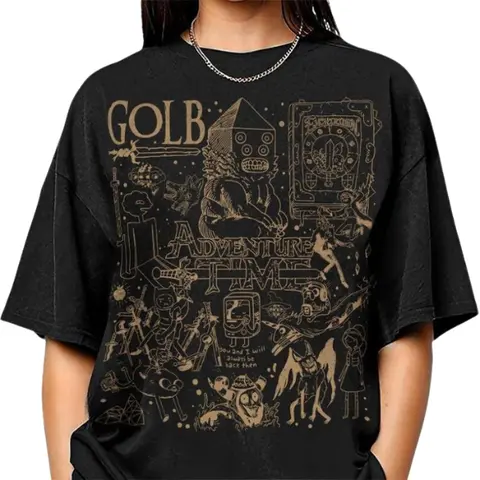 Vintage Adventure Time Graphic Tee, Sweatshirt, Gift For Women Top Womenswear Underwear Cotton Polyester Printed T-Shirt, Crewneck Short Sleeve Casual Fashionable Top Black
