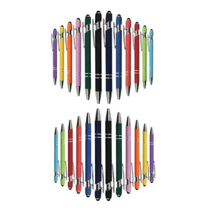 A Set of 24/12 Pcs Mixed Color Ballpoint Pen with Stylus Tip,Soft Touch Click Metal Pen Set,1.0mm Medium Point,Black Ink Pen for Touch Screens,Home Office,Student,Christmas Party Gifts,Hand Tools Kits,Summervibes