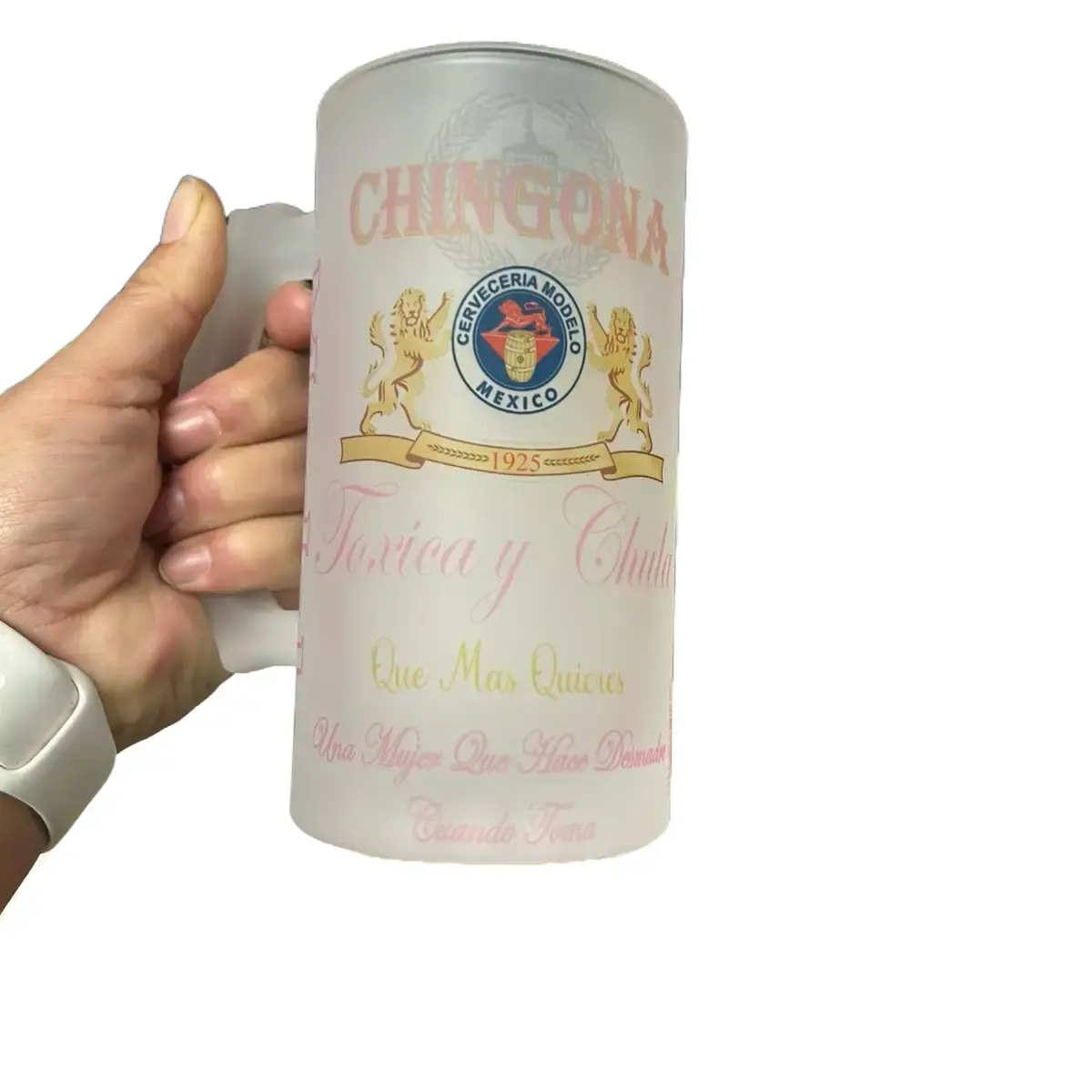 La Chingóna  Glass Cup Reuse16oz Frosted Ceramic Drinking Mug - La Mama Más Chingona Funny Gift Mug, Washable Reusable Kitchenware Drinkware Tumbler, Stylish Shaped for Beverages Coffee Mug Saucer