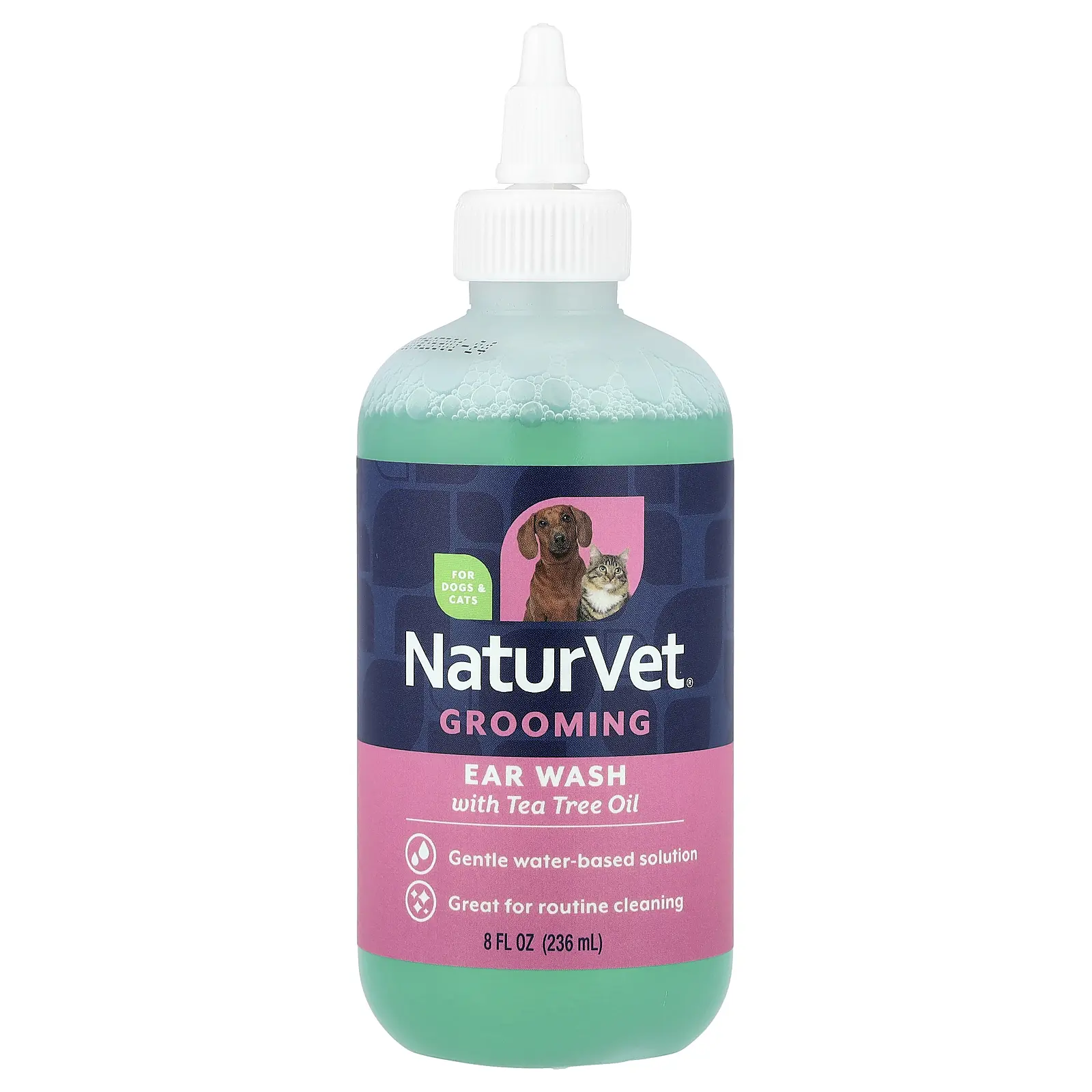 NaturVet Ear Wash with Tea Tree Oil, For Dogs & Cats, 8 fl oz (236 ml)