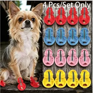 Pet Cooling Dog Slippers 4Pcs/Set, Breathable Mesh Anti-Slip Puppy Sandals, Summer Shoes for Night & Daily Walking