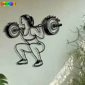 1pc Fitness Woman Lifting Barbell Metal Wall Art, "Never Give Up" Gym Statue Mural, Artistic Metalwork, Intricate Craftsmanship, Perfect for Graduation, Housewarming Decor, Perfect for Home Gym Office Studio Decor, Ideal Gift for Fitness Enthusiasts.