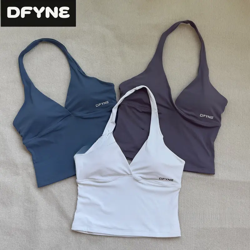 Dfyne Women's High-wear Stretchy Sports Vest - Hugging Fit Halter Neck Casual Sporty Top with Backless Design, Built-in Chest Pads, High-Wear Stretchy Women's Sports Vest