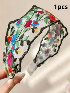 Vintage Floral Embroidered Hairband Wide Band High Crown Headband Women's Hairstyle Decoration Mother's Day Gift