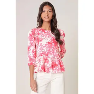 Coral Crush Marseille Balloon Sleeve Ruffle Blouse