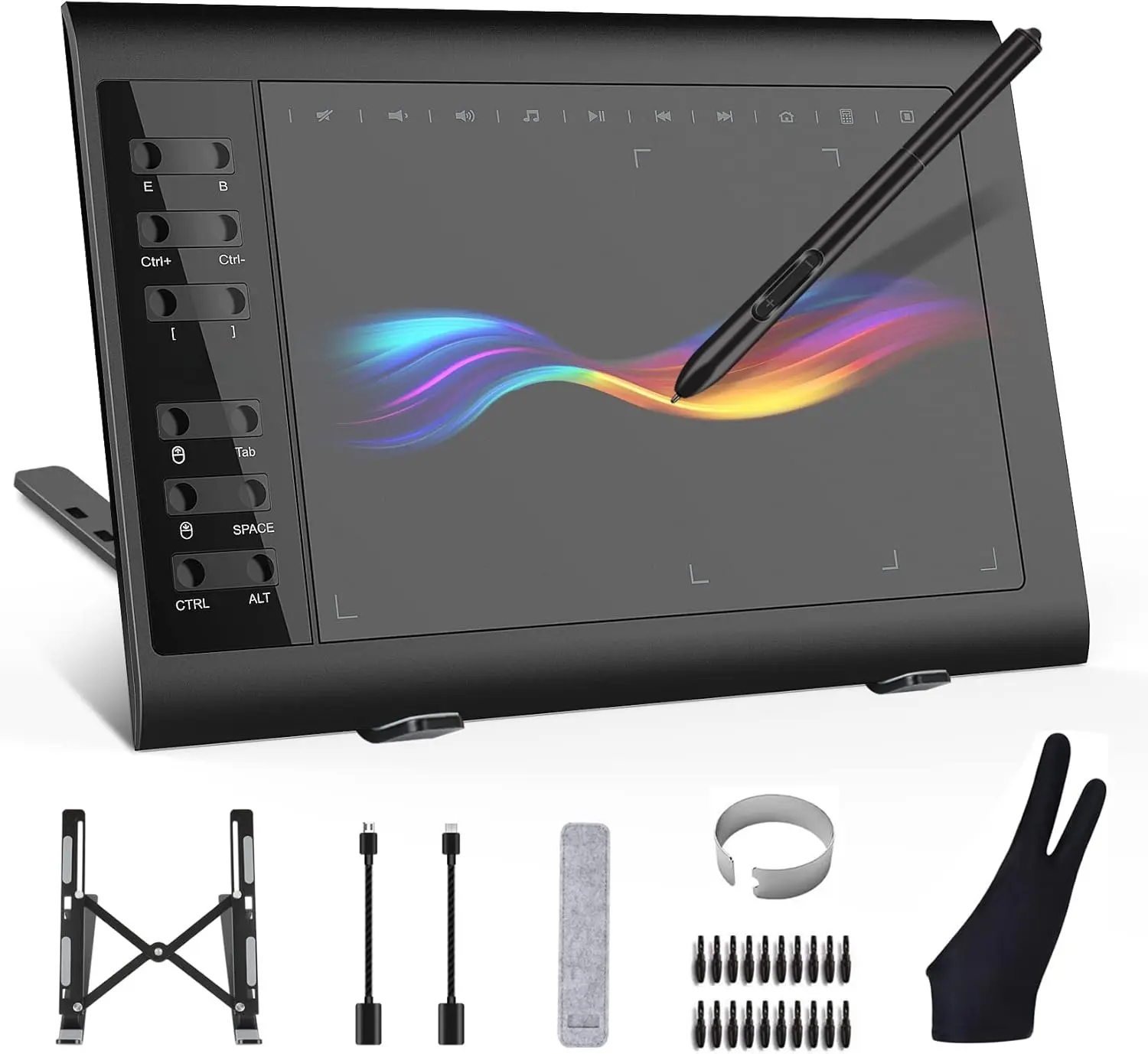 Wireless Pressure-Sensitive Digital Drawing Pad - 10x6in Large Area Graphics Tablet with 8192 Levels Pressure, 12 Customizable Hot Keys, Includes Pen, Installation Driver, Compatible with Windows 11/PC/Android 4.4+ for Painting, Online Teaching (Black)