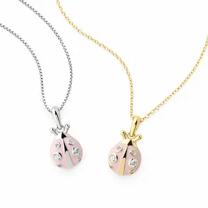 Pink or Red Ladybug Necklace for Little Girls