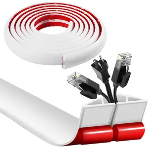 3.3ft Self Adhesive Floor Cord Cover,Heavy Duty Soft PVC  Protector and Extension Cord Hider,Cord Management System to  Wires on Floor, Cavity:0.61" (W) x 0.32" (H) White