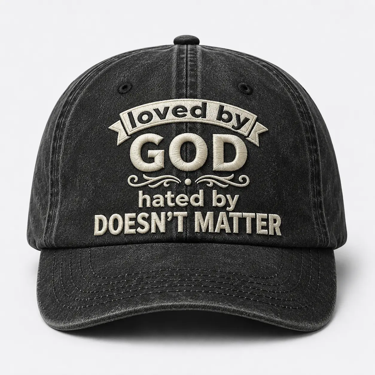 Loved By God Hated By Doesn't Matter Christian Hat Embroidered Washed Dad Hat Vintage Baseball Cap Adjustable Cotton Faith Gift for Men Women Religious Cap