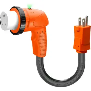 50 Amp to 110 Volt RV Adapter 12 Inch with LED Power ,NEMA 5-15P to NEMA SS2-50R Electrical Power Adapter with Upgraded Grip Handle,10/3 Gauge 90? Twist Lock RV Dogbone Adapter Cord