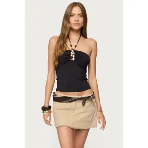 Carmel Bead Ruched Halter Top