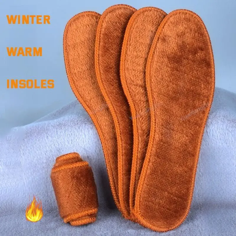 Women's 1 Pair Soft Thick Brown Square Plush Thermal Insoles Pads - Winter Warm, Deodorant Footwear Inserts, Multi-Size EU39-245mm for Snow Boots, Sports Running Shoes