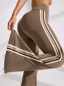 Women's Halloween High-Waisted Sporty Yoga Pants, Gym Sportswear Bottoms, Tight-Fitting Knit Fabric Colorblock Design, Fall & Winter Casual Wear