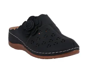 GC Shoes Women's Marisol Black Flat Slip-on Summer Round Toe Floral Cutout Detailing Comfortable Insole Walking Shoes
