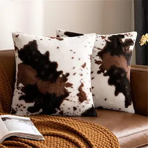 2 Luxury Faux Fur Throw Pillow Covers Cowhide Decorative Soft Fluffy Plush Couch Throws Brindle Cushion Covers for Couch Living Room Sofa Bedroom 18x18 Inch