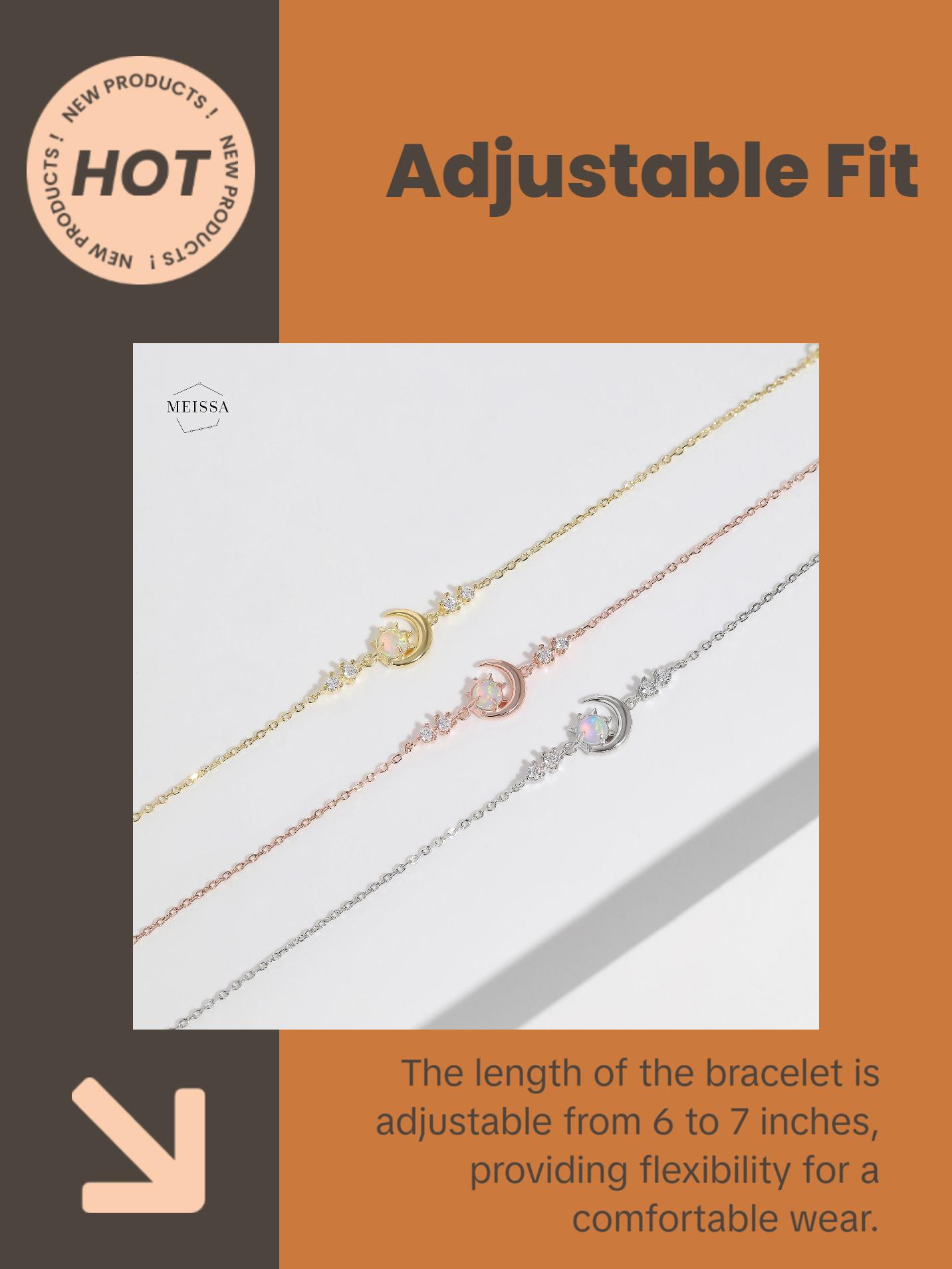 Dainty Crescent Moon Bracelet, 925 Solid Sterling Silver Unique Elegant Blue Purple Opal Stone Moon Bracelet, Rose Gold & Gold Celestial Moon Bracelet Cute Gift for Her Mom Sister Girlfriend Graduation Christmas Birthday