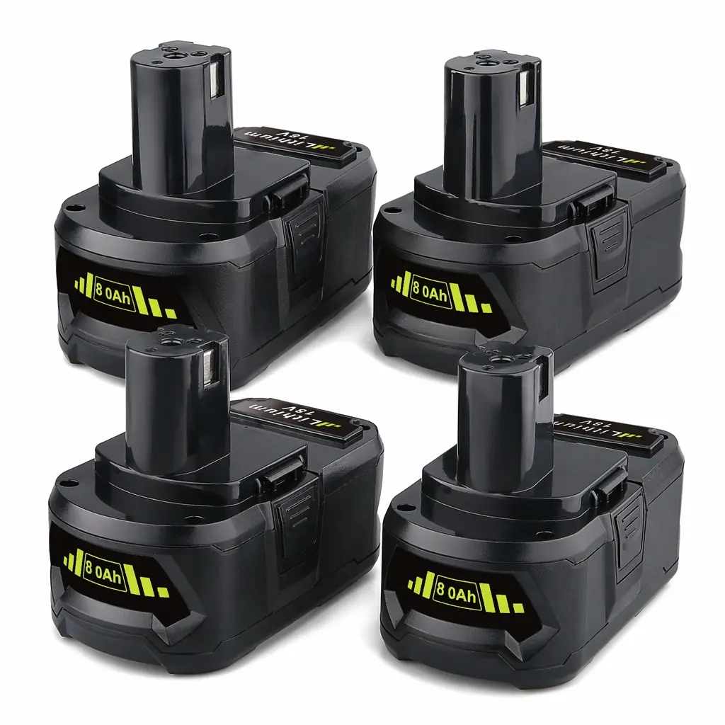 4-Pack 18V 8.0Ah Lithium-Ion Replacement Batteries, High-Capacity Rechargeable Packs with Long Run Time, Compatible with Ryobi P108 for 1+ Cordless Power Tools