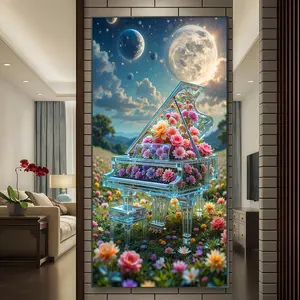 Flower & Piano Pattern DIY Diamond Arts Colorful Painting Kit without Frame, 5D Diamond Arts Colorful Painting Kit, Wall Art Decor for Home Living Room Bedroom