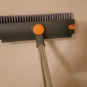 2-in-1 Long Handled Floor Cleaning Brush, Sweep & Scrub Combo with Ergonomic Handle, Heavy Duty Household Tool for Tile, Bathtub, Shower, Baseboard & Hard-to-Reach Corners, Thick Bristles Remove Stains, Grime and Mold Quickly