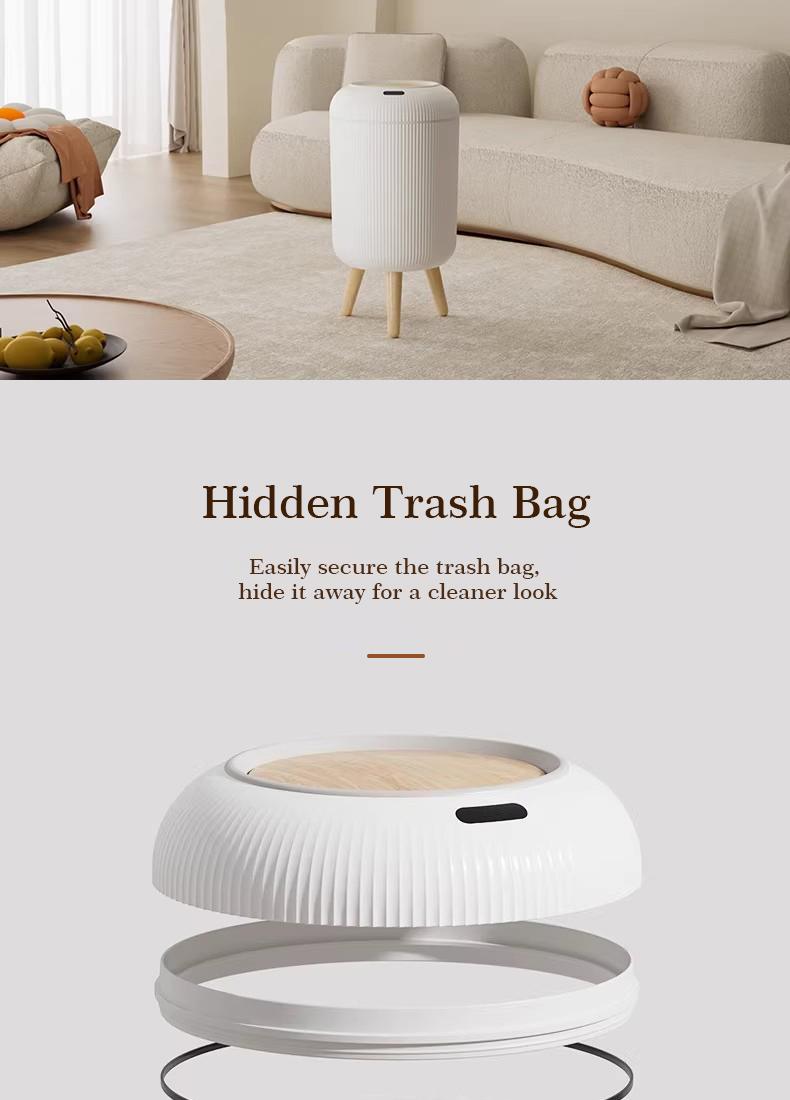 Pukomc Smart Induction Waterproof Trash Bin - Flip-Top Design for Bathroom, Kitchen, Bedroom, and Office - Cute Nordic Style Springtok White Motion Sensor Automatic Filter