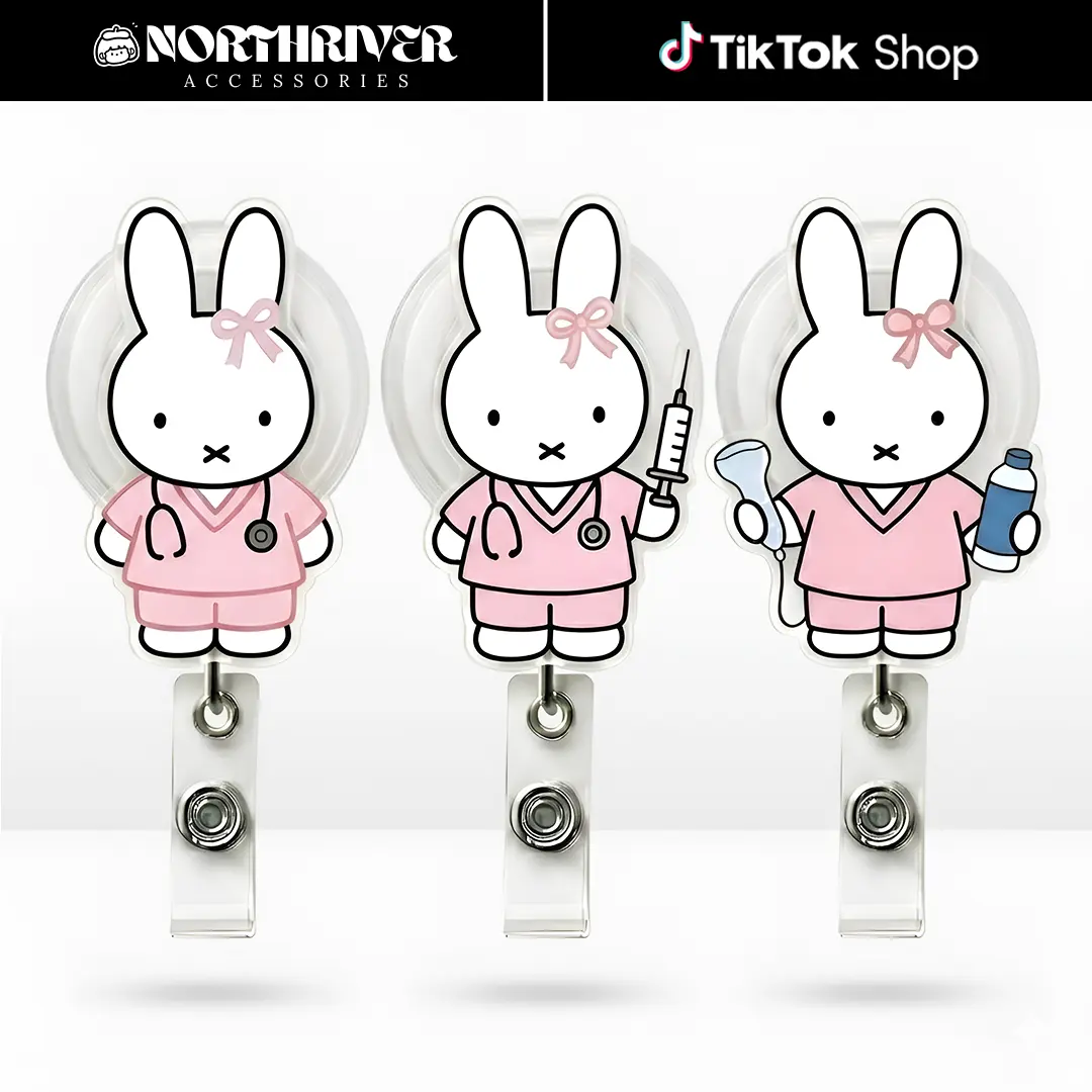 [32 OPTIONS] Cute Bunny Nurse Badge Reel Retractable Set Kawaii Cartoon Acrylic ID Card Holder For Medical Office Work Uniform Gift Accessories