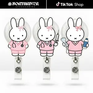 [32 OPTIONS] Cute Bunny Nurse Badge Reel Retractable Set Kawaii Cartoon Acrylic ID Card Holder For Medical Office Work Uniform Gift Accessories