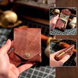 Vintage Mini Wallet PU Leather Waterproof Scratch-Resistant, Portable Edc Accessory with Pen Slot, Lightweight and Practical