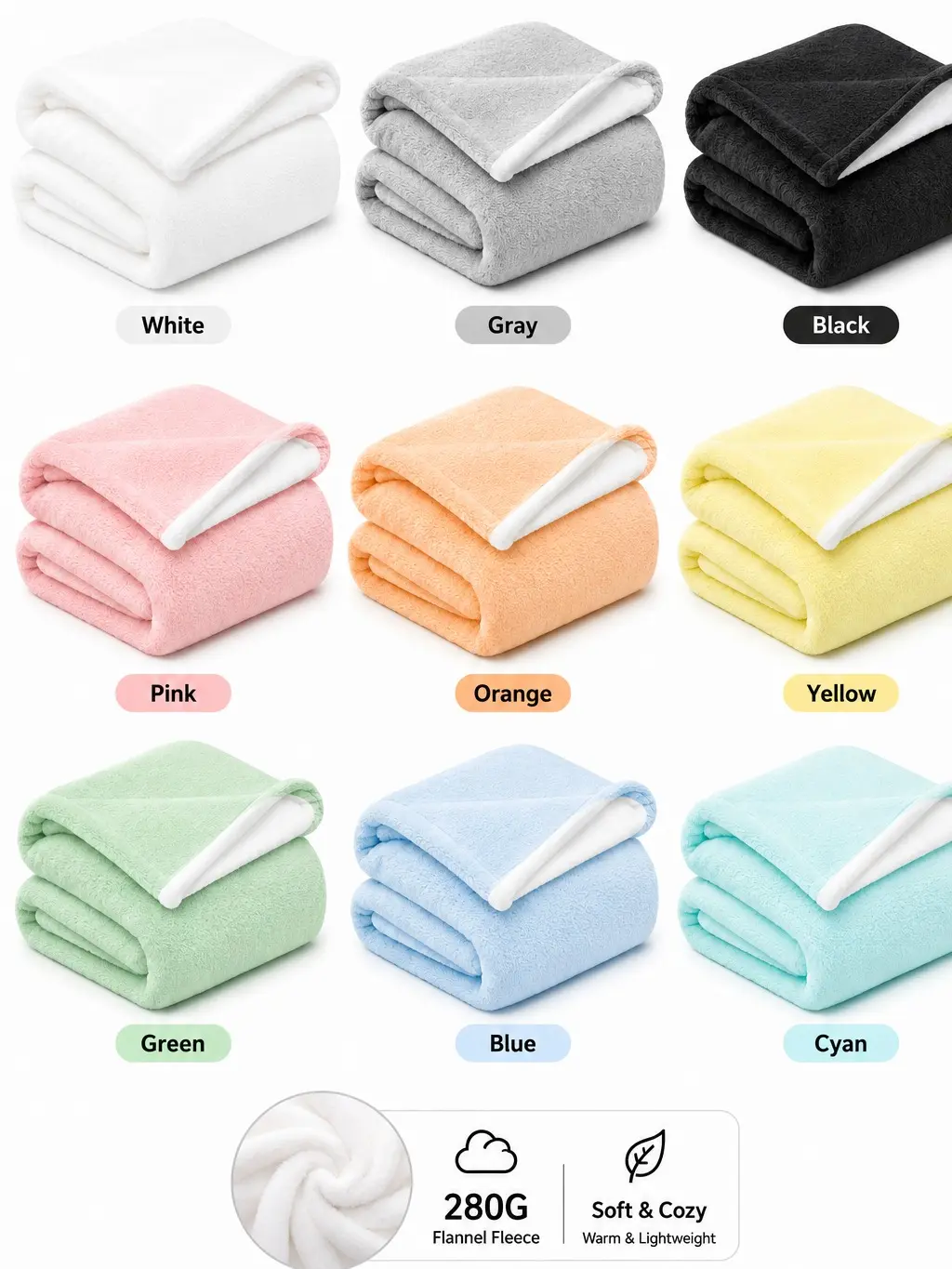 Double-Sided Flannel Throw Blanket - Solid Color Front, White Reverse, 280G Anti-Pilling Fleece Bed Cover, Soft Cozy Lightweight All-Season Couch Blanket, Minimalist Neutral Pastel Decor for Dorm, Bedroom
