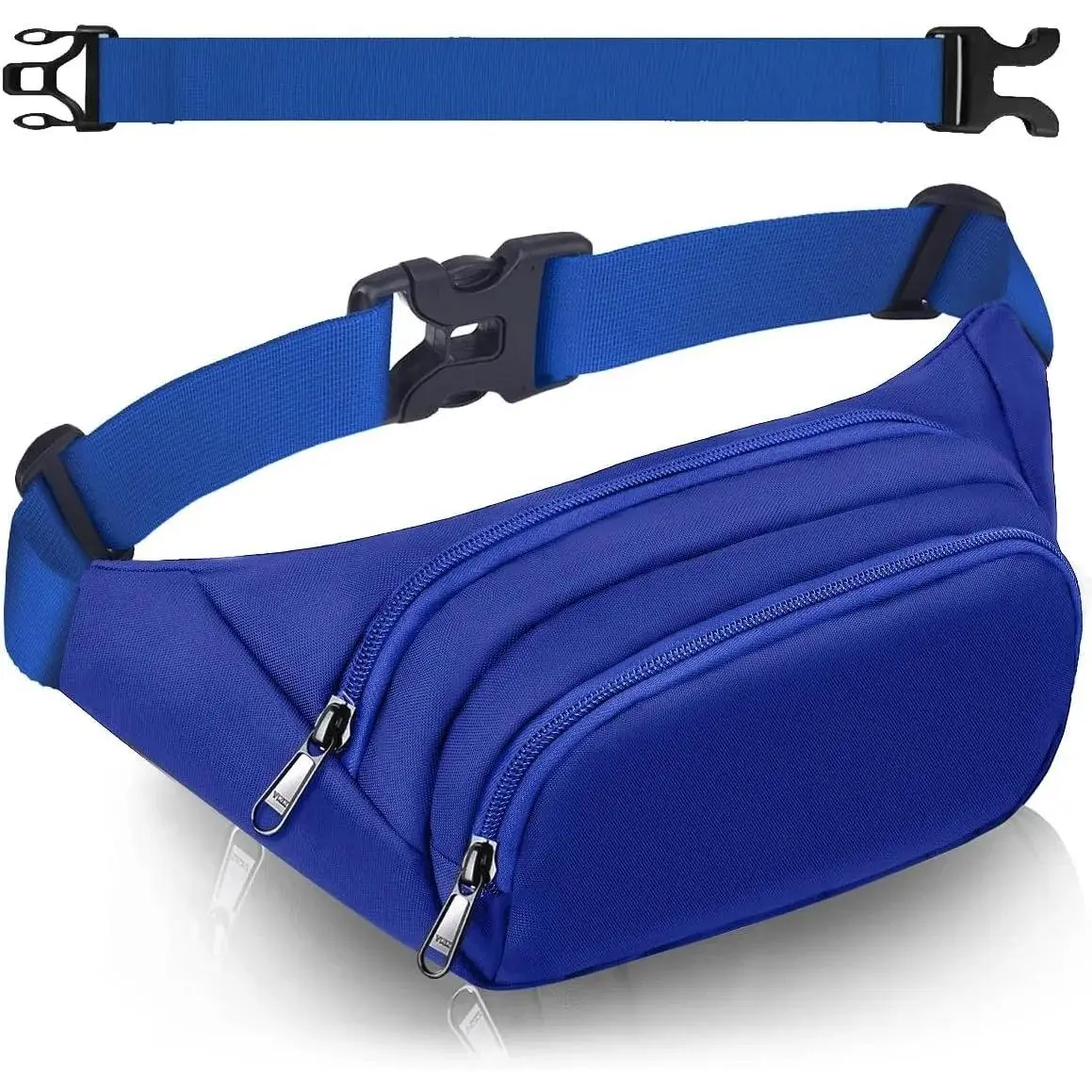 Unisex Fanny Pack, Large Water Resistant Oxford Cloth Crossbody Waist Bag with 3-Zipper Pockets, Wide Adjustable & Extended Size Strap for Travel and Workout, Three Zippers, Unisex Use