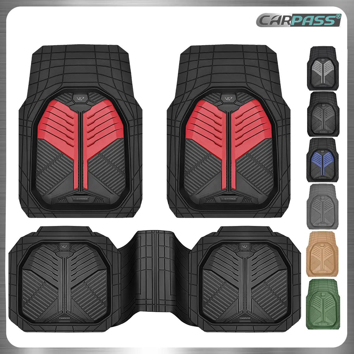 CAR PASS Heavy Duty Rubber Car Mats, Deep Dish Car Floor Mats with Cargo Liner All Weather, Trim to Fit for Sedans SUVs Trucks, Waterproof Anti-Slip A