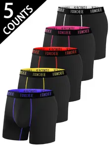 5pcs Men's Comfy Athletic Skinny Fit Long's underwear, With contour bands, Long boxer underwear suitable for spring sports and daily casual wear- Soft, Lightweight, Moisture-Wicking. Suitable for participating in various outdoor activities.