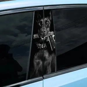 2PCS Doberman car sticker, car B-pillar waterproof animal decoration to block scratches, suitable for all models