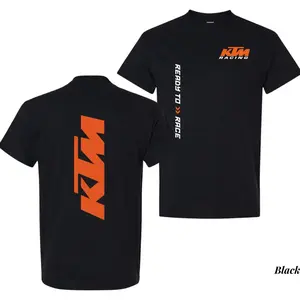 KTM Racing T-Shirt, ‘Ready To Race’ Vertical Text Graphic, Bold Moto Tee for Dirtbike & Street Riders Menswear Top
