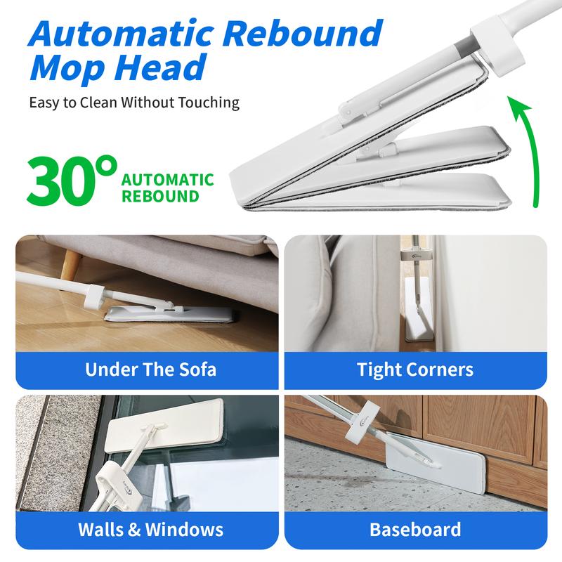 Oshang Flat Mop and Bucket OG7, Mops for Floor Cleaning with Scraping Blade, Portable Design, and Wheels for Easy Transport