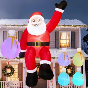 JOIEDOMI 10 FT Christmas Inflatables Santa with Gift Bags Outdoor Decorations, Blow Up Giant Santa Sitting on The Roof with Build-in Color Changing LEDs for Xmas Party Decor Yard Garden Holiday Decor  easter gifts for kids