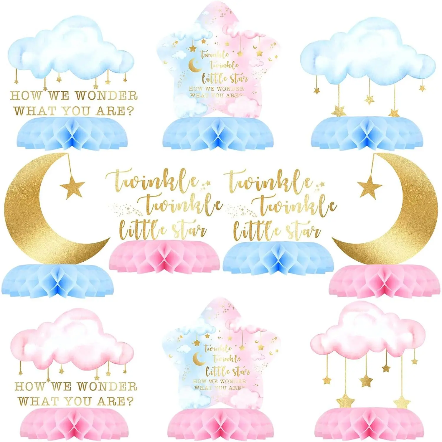 Twinkle Twinkle Little Star Shower Table Centerpieces – 10PCS Gender Reveal Decorations for Boy or Girl, Star Moon Cloud What Will You Be Party Decor