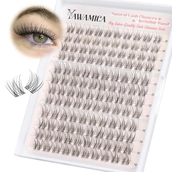 Natural Lash Clusters Clear Band Eyelash Clusters 10-14mm Lash Extension Wispy Individual Lashes C Curly Cluster Lashes DIY Cluster Eyelash Extensions Natural Look by Self (Venus)