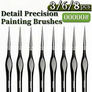 3/6/8pcs Nylon Fine Tip Paint Brushes Set, 0000 Detail Brush Kit, Triangle Handle, Suitable for Acrylic, Watercolor, Craft Decoration