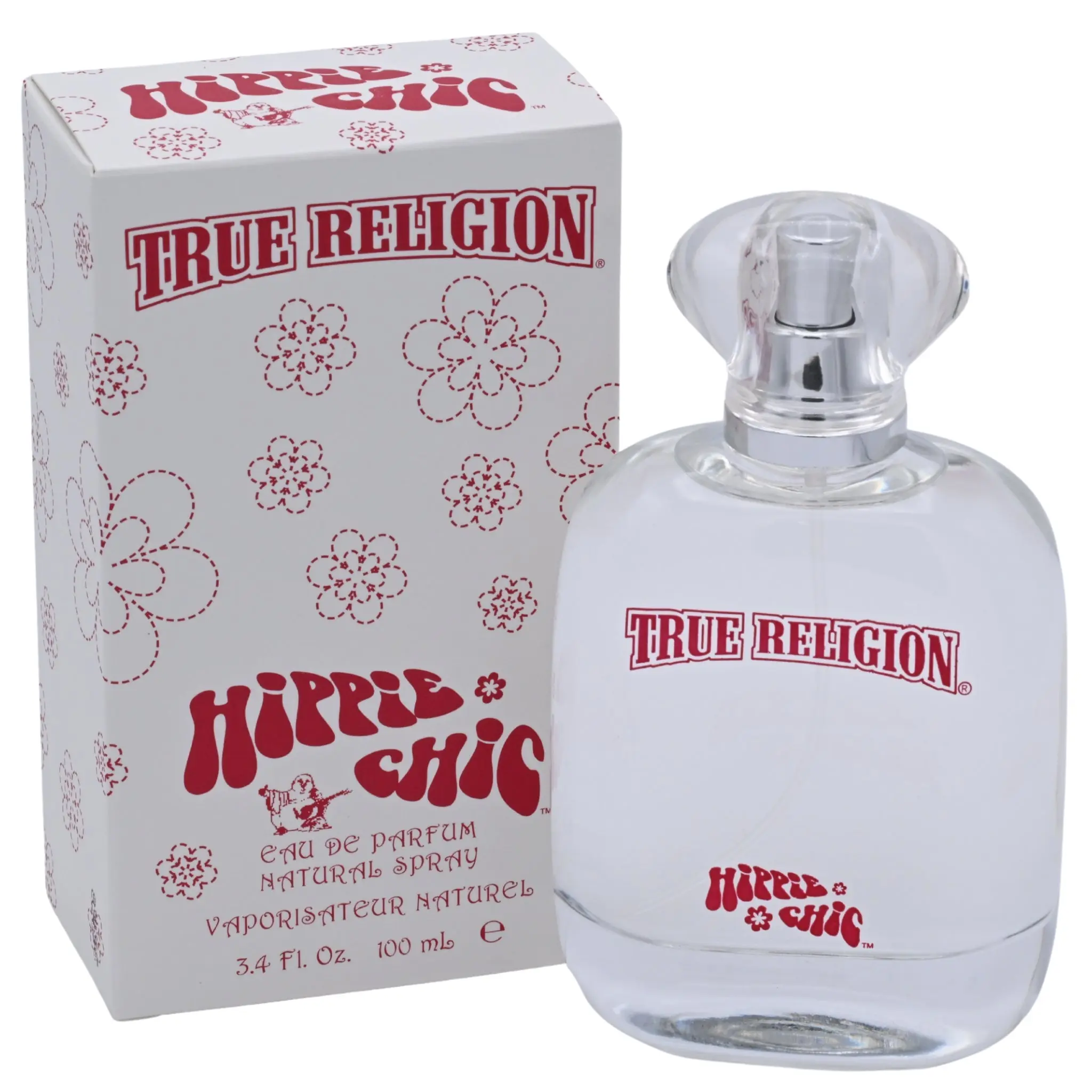 TRUE RELIGION Hippie Chic Long-Lasting EDP Spray for Women - 3.3/3.4 oz (100ml) NIB Single Item, Elegant Floral Sweet Fruit-Scented Chic Elegant Long-Lasting Spray-Based Women's Fragrance with Bright Notes, Fruit-Scented Women's Fragrance