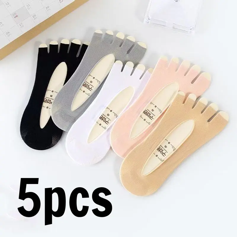 Women's No Show Socks Low Cut Thin Invisible Liner Socks - Summer Breathable Non-Slip Stay-On Heel, Anti-Skid Toe Grip 5 Finger Socks for Flats Loafers