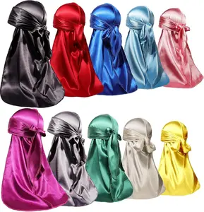 ForceWave Wave Cap - 10 Silky Durag in 10 Colors, Unisex, Double Wrapped, 360, 540, 720 Waves, Long Tail 43 Inches, Moisture-Tech Fabric