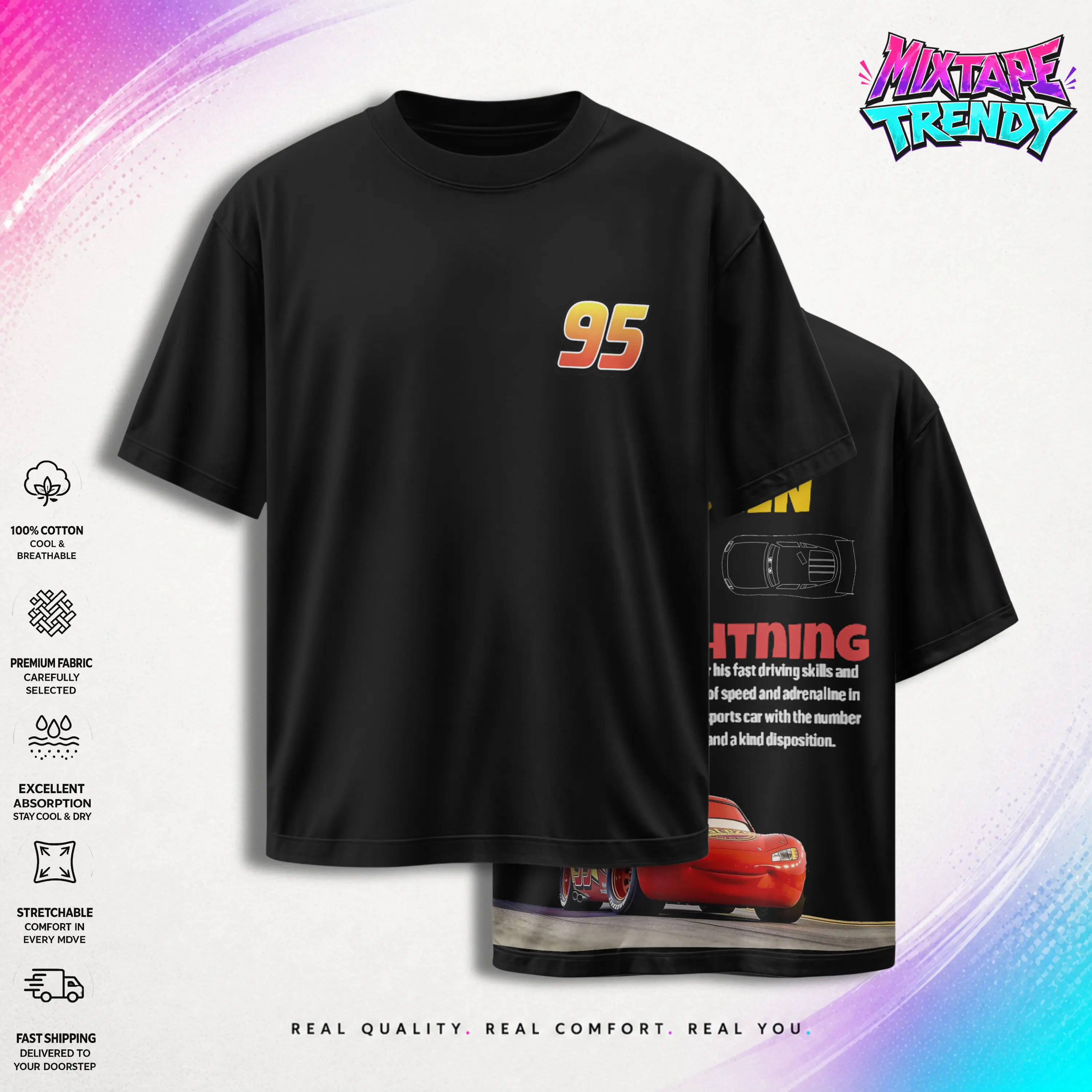 Retro Double-Sided Cars Movie Graphic T-Shirt - McQueen and Mater Speed Road Vintage Top Trendy Y2K Classic Unisex Streetwear Racing Style Gift for Fans