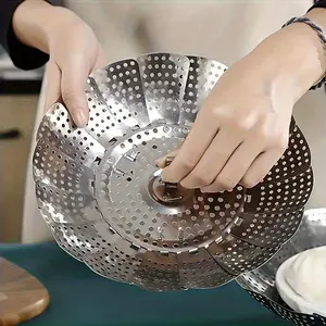 Set of Foldable Steaming Trays in Stainless Steel - 304 Grade Multi-Tier Steaming Rack with Handle, Ideal for Dumplings, Buns, And Vegetables, Compact Design for Home Chefs And Professional Kitchens, Kitchen Steaming Tools