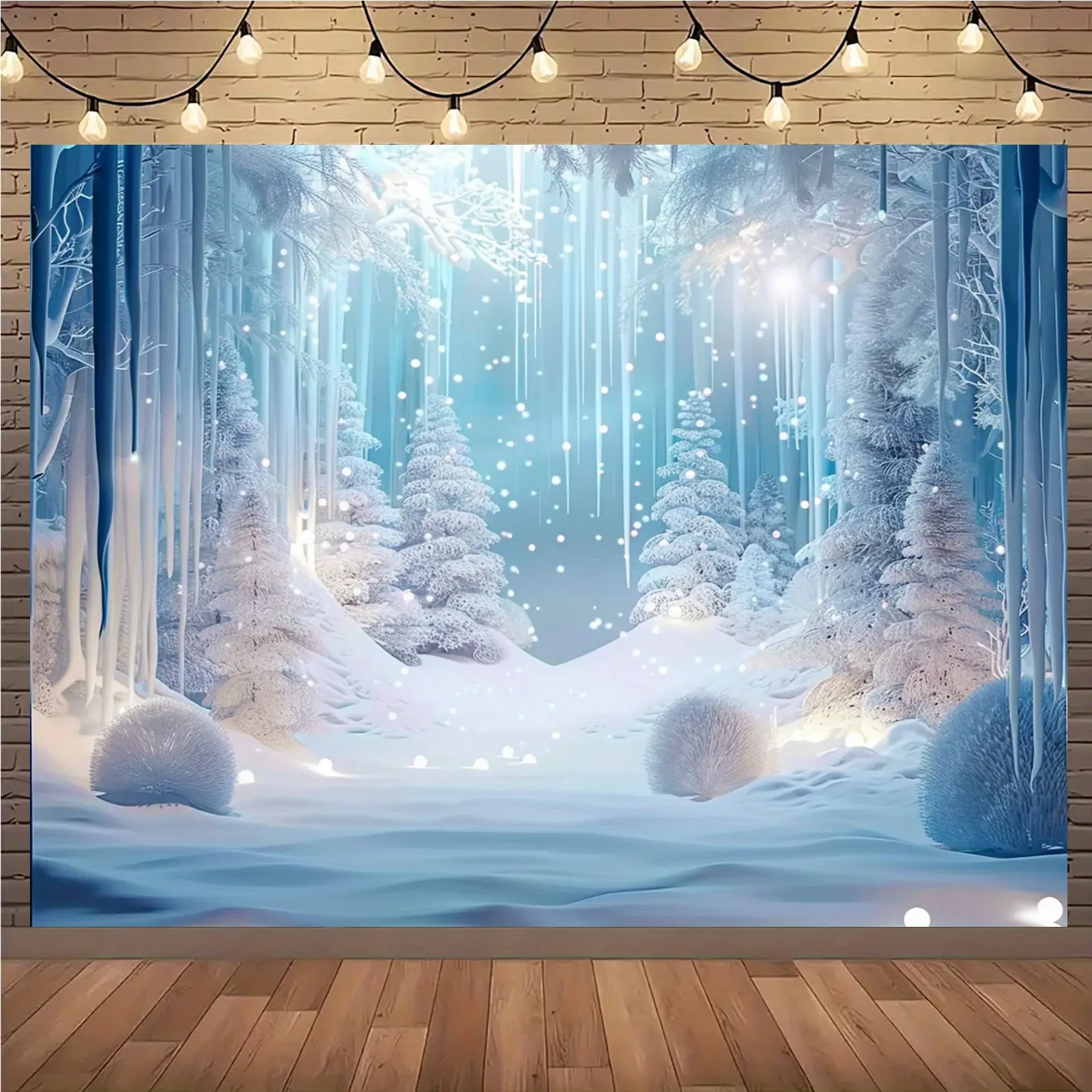 1pc Polyester Frozen Print Ice World Indoor Backdrops, Festive Christmas Studio Prop, Decorative Banner, Party Decoration Supplies for Birthday & Outdoor Events