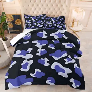 2/3-Piece Black-Based Blue-and-White Camouflage Bedding Set Soft and Comfortable Polyester Fiber Comforter Set Perfect for Those who Love Dark, Street, or Military-Inspired Styles the Ideal Gift Soft Bedding Sets