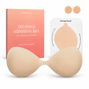 Invisible Strapless Sticky Bra for Women, Push Up Adhesive Bra for Backless Dress, Seamless Nipple Covers, Nude