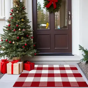 Buffalo Check Plaid Doormat Red and White 2'x3'Hand Woven  Plaid Rugs Farmhouse Layered Door  for Front Door Porch Outdoor Rug