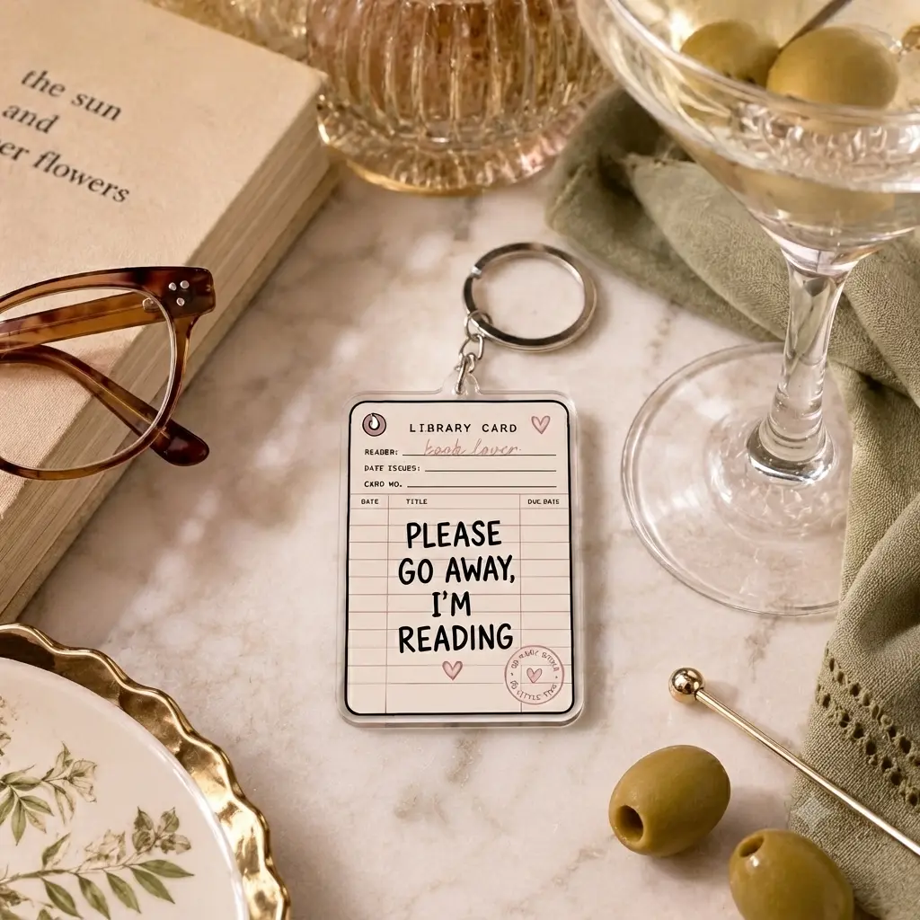Retro Library Card Acrylic Keychain Funny Reading Quote Pendant Clear Bag Charm Aesthetic Bookish Accessories Gift